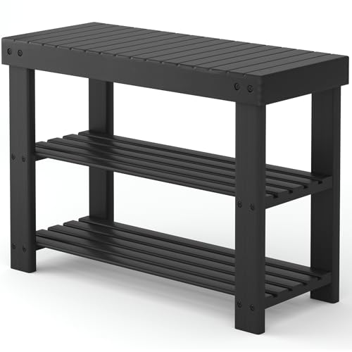 OLIXIS 3-Tier Bamboo Shoe Rack Bench, Free Standing Wooden Storage Organizer for Entryway Closet Small Space, Stackable, 286 lb Load Capacity, 11.2x27.6x17.9 Inches, Deep Brown - color: Deep Brown, size: 11.2"W x 27.6"L x 17.9"H