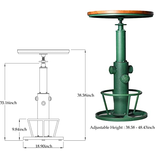 Topower Industrial Bar Table 38.58-48.43" Adjustable Pub Table Kitchen Dining Coffee Bistro Table Antique Green - color: Antique Green