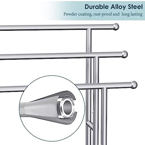 Kayfia 40'' Freestanding 3 Tier Alloy Steel Towel Rack with Storage Basket | Dual-Use Drying & Display Rack, Holds Oversized Bath Towels & Blankets, Fits Bathroom, Tub, Shower, Poolside, Silver - color: Grey