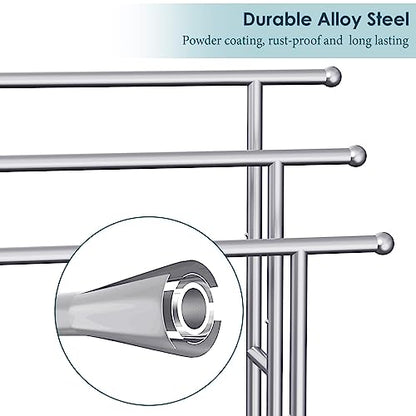 Kayfia 40'' Freestanding 3 Tier Alloy Steel Towel Rack with Storage Basket | Dual-Use Drying & Display Rack, Holds Oversized Bath Towels & Blankets, Fits Bathroom, Tub, Shower, Poolside, Silver - color: Grey