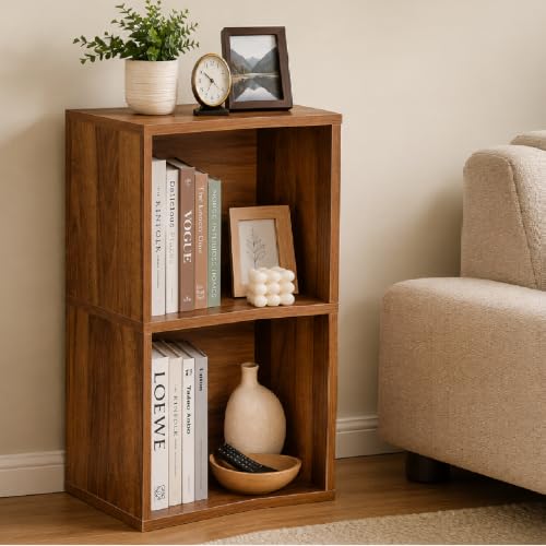 2 Cube Storage Organizer Wooden Bookshelf, 2 Cube Shelf Bookcase, Small Bookshelf Storage Organizer, 2 Cube Storage Shelf for Bedroom, Small Bookshelf for Living Room and Office (Brown) - color: Brown, size: 2 Cube