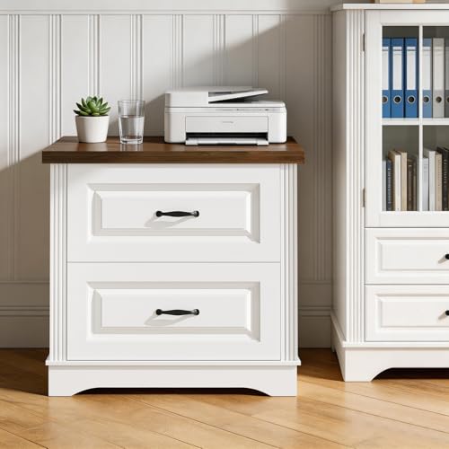 Catrimown 24" Wide Farmhouse Nightstand, Large End Table with 2 Drawers, Side Table Chest of Drawers Cabinet, Night Stand for Bedroom, Living Room, White - color: White