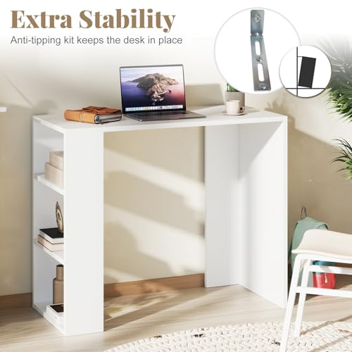 Giantex Small Computer Desk, 36 Inch Compact Home Office Desk with Storage Open Shelves & Anti-Tipping Kit, Makeup Vanity Table, Student Teen Study Writing Desk for Small Space, White