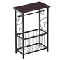 Side Coffee End Table,Multifunctional Bathroom Table,Bathroom Free Standing Floor Storage Side Corner Table Shelf with Toilet Paper Holder Stand and Magazine Rack,Metal Frame & Wood Top,Dark Brown