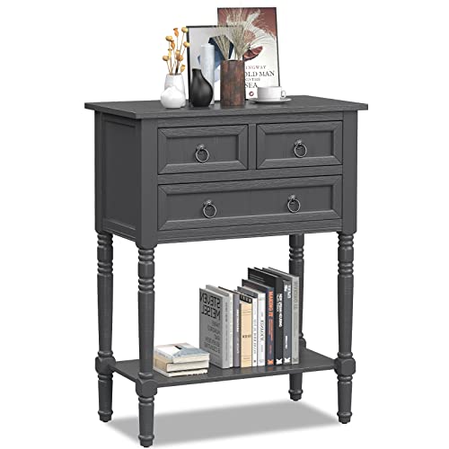 GIANTEX Console Table with 3 Drawers, 24" Rustic Entryway Table with Storage, Open Bottom Shelf, Compact Hallway Table, Small Sofa Side Table for Living Room, Bedroom, Narrow Entry Table, Gray - color: Grey