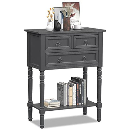 GIANTEX Console Table with 3 Drawers, 24" Rustic Entryway Table with Storage, Open Bottom Shelf, Compact Hallway Table, Small Sofa Side Table for Living Room, Bedroom, Narrow Entry Table, Gray - color: Grey