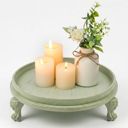 Vintage Sage Green Decorative Tray, 11.8-Inch Round Serving Tray with Claw Feet, Decorative Coffee Table Tray for Dining Room, Entryway, Living Room - color: Vintage Sage Green