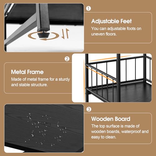 End Table, Industrial Side Table with 2-Tire Storage Shelf, 180LBS Mini Fridge Stand with Adjustable Feet, 18"x18" Wood Night Stand Small Bedside Table with Sturdy Metal Frame for Living Room Bedroom - color: Black 1pc 18inch