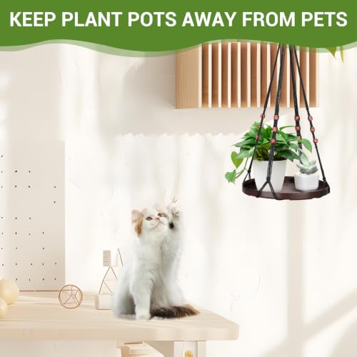 GREANER 1PCS Indoor Hanging Planter Shelf, Brown Hanging Basket with Handmade Cotton and Large Tray, Ceiling Plant Hangers for Wall, Porch, Patio, Balcony, and Window - color: Brown