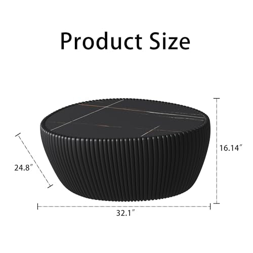 32.1" Oval Coffee Table with Marble Top Irregular Stone Coffee Table Fluted PU Leather Center Tables for Living Room Apartment No Assembly Black - color: Marble-oval-32.1inch-black-coffee