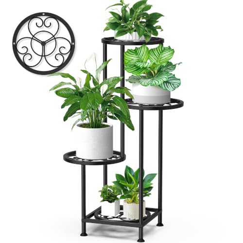 4 Tier Plant Stand Indoor Outdoor, Metal Flower Shelf Display Holder Corner | Multiple Plants Rack Tall Holder, Sturdy Rustproof Metal, Space-saving Tiered, Modern for Patio Balcony Porch Garden, Black - color: Heart Black, size: 4 Tier