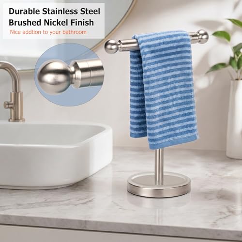 Hand Towel Holder Standing, T-Shape Towel Rack with Heavy Base, Regular Sized Hand Towel for Bath (Brushed Nickel, Stainless Steel) - color: Brushed Nickel