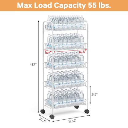 TOOLF 5-Tier Rolling Cart, Metal Utility Cart with 3 Hooks, Easy Assemble Mobile Storage Trolley On Wheels, Metal Shelving Units Kitchen Bathroom Laundry Room - color: White, size: 5-Tier