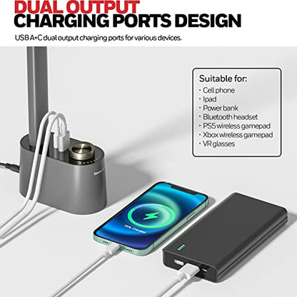 Honeywell HWT-H01 LED Desk Lamp, Foldable & Stepless Dimmable, Gray | Sunturalux Eye-Caring Desk Light with Charging Ports, Modern Table Lamp, Reading Lamp for Home Office Bedroom College Dorm - color: Gray