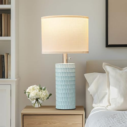 Reaketon Table Lamps for Living Room Set of 2, Ceramic Table Lamps for Bedroom, 20" Modern Lamps for Night Stands, Blue - color: Sky Blue