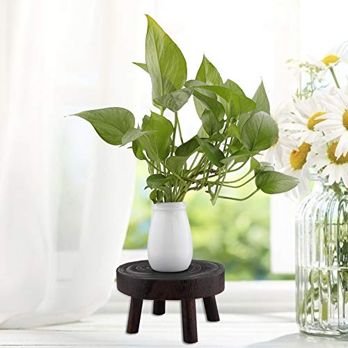 Wood Plant Stands Indoor Outdoor, 9cm/3.5 Tall Plant Holder Wooden Stool Display Stand Flower Pot Stand Small Round Side Plant Table Planter Stands for Indoor Plants (Brown, 17cm)