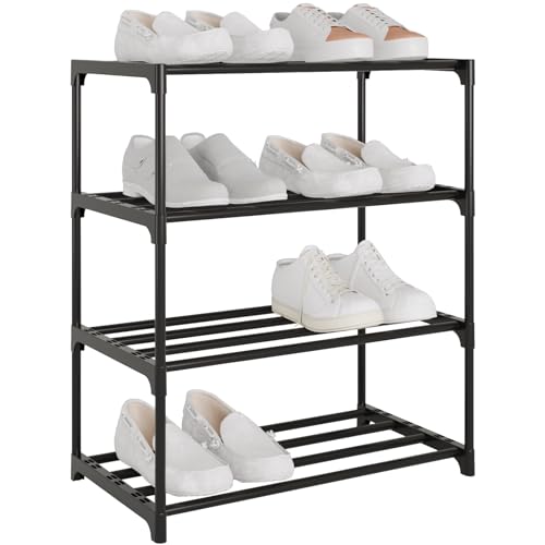 Small Metal Shoe Rack,Stackble Shoe Stand Storage Organizer for Entryway, Hallway and Closet (4-Tier,Black) - size: 4-Tier-Black-1R