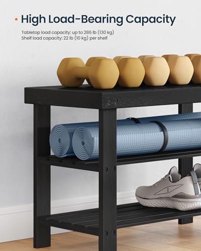 SONGMICS HOME 3-Tier Bamboo Shoe Bench, Shoe Rack, for Entryway Bathroom Bedroom, 11.5 x 27.8 x 18 Inches, Black - color: Black