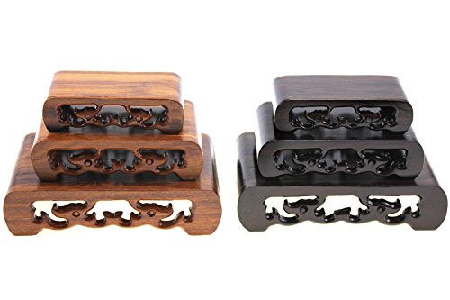 Oriental Furniture Chinese Rosewood Solid Mahagony Wood Display Stand Wooden Mini Base Stands Pedestal Rectangle Rectangular Shape with Carved 3 Pieces Sell by Set (Ebony Black Wood (3pieces/Set))