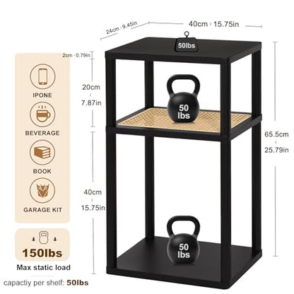 YGYQZ Rattan Side Table, Narrow End Table for Couch, Tall Nightstand for Small Space，Slim Night Stand with Storge, Living Room, Bedroom, Office,Modren,Black - color: Narrow-black
