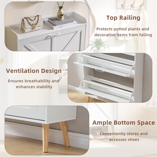 LEYAOYAO Shoe Cabinet Storage for Entryway with 2 Flip Drawers | Rack Narrow Organizer Slim Hidden Wood Shoe Cabinet Furniture - color: White