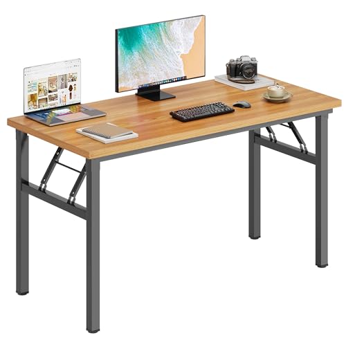 DlandHome 47 Inch Folding Computer Desk, Fully Assembled, Teak Black | Foldable Writing Table, Portable Activity Conference Table for Home Office, Wood Top Metal Frame, Collapsible Easy Storage - color: Teak + Black, size: 47 Inches