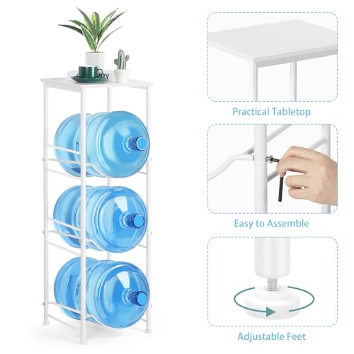 OYEAL 5 Gallon Water Bottle Jug Holder 3-Tier Water Bottle Holder Organizer with Top Shelf, Heavy Duty Water Dispenser Stand Rack for Kitchen Living Room Office, White - style: Round Tube White
