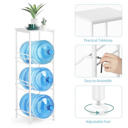 OYEAL 5 Gallon Water Bottle Jug Holder 3-Tier Water Bottle Holder Organizer with Top Shelf, Heavy Duty Water Dispenser Stand Rack for Kitchen Living Room Office, White - style: Round Tube White