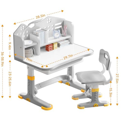 Kids Desk and Chair Set, Height Adjustable Child's School Study Writing Tables, Kids Desk with Bookstand and Storage Drawer, Widened Desktop with Desktop for Boys and Girls (Gray-B) - color: Gray-b