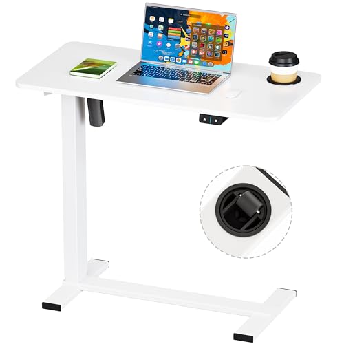 BIZUM Small Electric Standing Desk Bedside Table with Hidden Wheels 31.5 x 15.8 Inch Adjustable Computer Laptop Office Desk, White - color: White