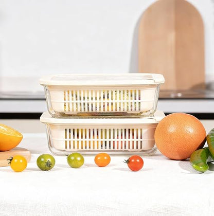 Urban Green Glass Food Storage Containers with Glass Lids, Microwave Safe Food Container Set, Aitight Meal Prep Container Set, BPA Free Colander, LeakProof, 2 Pack - color: ‎Ivory White -2p
