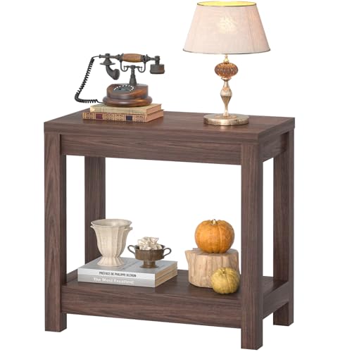 Besiost Farmhouse End Table, Narrow Side Table, Slim End Table with Storage Shelf, Small Console Table for Small Spaces, Rustic Nightstand Sofa Table for Living Room, Bedroom, 24" Black Walnut - color: Black Walnut, size: 24"(L)*23.8(H)
