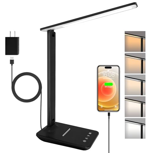 shinelife LED Desk Lamp for Office Home, Bright Desk Light with USB Charging Port, Adjustable Dimmable Desk Lamps 5 Modes 5 Brightness, Touch Study Lamp for Nail, Craft, Puzzle, Sewing, Study, Black - color: Black