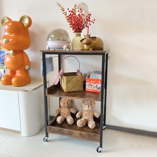 3-Tier Rolling Utility Cart with Lockable Wheels Storage Slim Storage Heavy Duty Cart Mobile Shelving Unit Craft Narrow Organizer for Bathroom Laundry Kitchen (Black) - style: Black