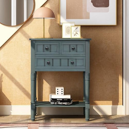 24'' Entryway Table, Small Console Table with Storage Drawers and Shelf, Hallway Table for Entryway Hallway Foyer, Farmhouse Solid Wood Frame (Navy) - color: Navy