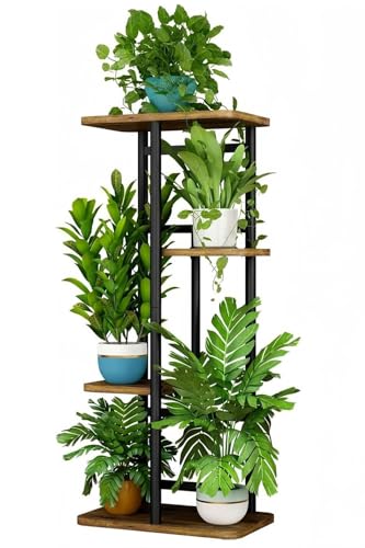 LINZINAR Plant Stand Indoor 4 Tier Metal Corner Tall Flower Shelf | Plant Rack for Multiple Plants, Tiered Flower Plant Holder for Patio, Garden, Balcony, Living Room, Bedroom Black - color: Black, size: 4 Tier-5 Potted