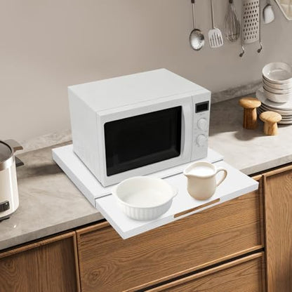 Microwave Stand with Pull Out Shelf Countertop Organizer Kitchen Storage Rack for Compact Microwave Oven Toaster Coffee Maker White