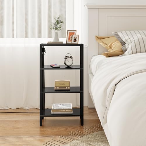 TUTOTAK Narrow Side Table Set of 2, Small End Table with Charging Station | 4-Tier Skinny Sofa Table, Slim Nightstand, Easy Assembly for Living Room, Bedroom, Black TB01BK0802 - color: Black, size: 4-tier
