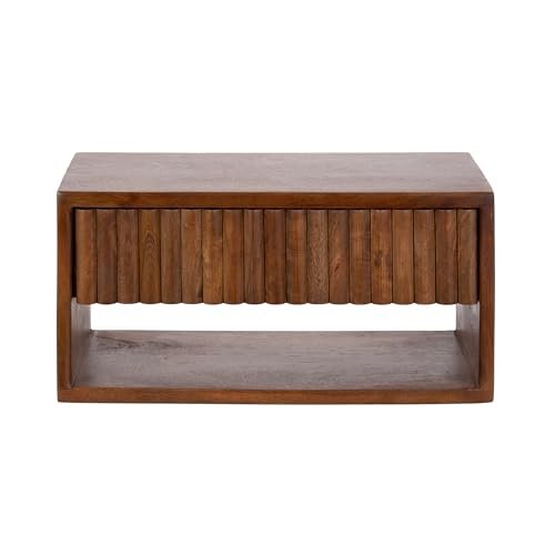 Kate and Laurel Reid Ribbed Wooden Tiered Floating Side Table, 18 x 10 x 9, Walnut Brown, Modern Rectangular Mango Wood Floating Nightstand with Drawer for Bedroom Storage or Living Room End Table - color: Walnut Brown