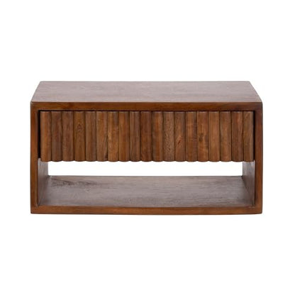 Kate and Laurel Reid Ribbed Wooden Tiered Floating Side Table, 18 x 10 x 9, Walnut Brown, Modern Rectangular Mango Wood Floating Nightstand with Drawer for Bedroom Storage or Living Room End Table - color: Walnut Brown