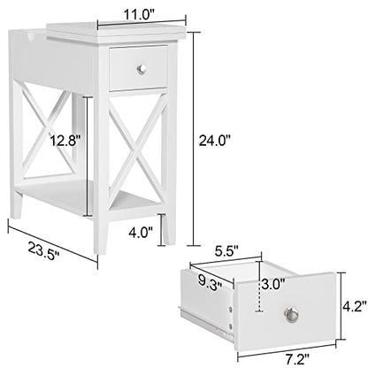 ChooChoo End Table, Flip Top Narrow End Table with Drawer | Narrow Side Table with Flip Top, Accent Small Side Table Nightstand for Living Room, Bedroom, and Small Spaces, White - color: White, size: 1 Pack, style: Without Power