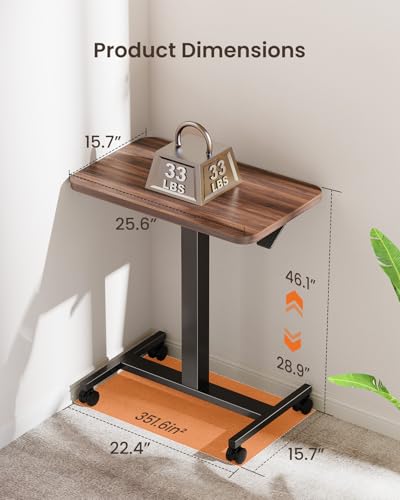 ErGear Mobile Small Standing Desk, Enhanced Adjustable Height Computer Workstations, Portable Rolling Laptop Desk with 4 Lockable Wheels for Home Office & Classroom, Deep Walnut - color: Deep Walnut
