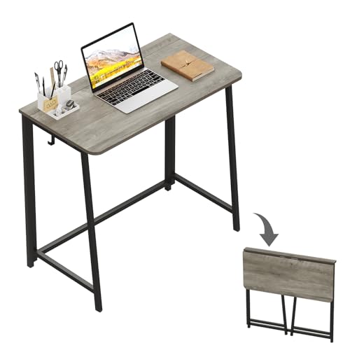 WOHOMO Folding Desk, Small Foldable Desk 31.5" for Small Spaces, Space Saving Computer Table Writing Workstation for Home Office, Easy Assembly, Gray-Wash - color: Graywash, size: Small Size:31.5 x 15.7