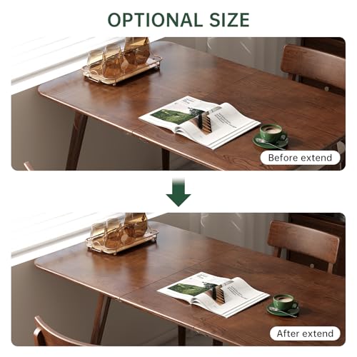 47’’-63’’ Oak Extendable Dining Table and Chairs & Bench, Solid Wood Folding Kitchen Table, Mid Century Dinner Table for Kitchen, Apartment, Living Room (Walnut, 63''+2Chairs-HSB+47'' Bench) - color: Walnut, size: 63''+2Chairs-HSB+47'' Bench