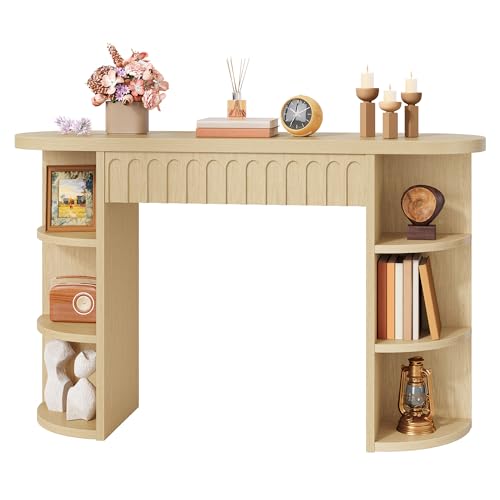 Hoctieon Fluted Console Table with Storage, Entryway Table with Side Storage Shelves, Narrow Sofa Tables Behind Couch, Hallway Tables for Living Room, Entrance, Foyer, Oak - color: Oak