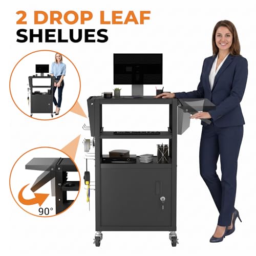 Mobile AV Cart with Pullout Keyboard Tray, Rolling Computer Cart Height Adjustable Rolling Media Utility Cart with 4 Wheels - size: Style10 24x18Wx42H