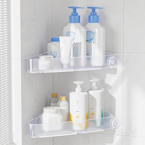 Sotfamily Plastic Shower Caddy Corner (for 90° Only), 2 Pack, Frosted Clear | Adhesive Corner Shower Shelves for Bathroom Organizers and Storage, Bathroom Decor, No Drill, Rust Free - color: Frosted Clear, size: 2 Pack