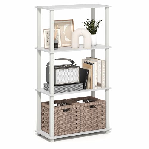 Furinno Turn-S-Tube Storage Shelves, 4-Tier Book Shelf, Corner Shelf, Toolless Open Frame Standing Shelves, for Organization and Storage, Living Room, Garage, Home Office, White - color: White/White, size: 4-Tier Square Tube
