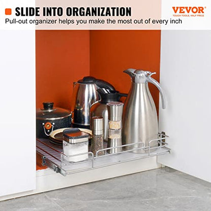 VEVOR 18.5"Wx21"Dx3.5"H Pull Out Cabinet Organizer, Heavy Duty Slide Out Pantry Shelves, Chrome-Plated Steel Roll Out Drawer, Drawer Storage for Home Under Sink, 20"Wx22"Dx7"H Install Size for Cabinet - size: 18.5"Wx21"D