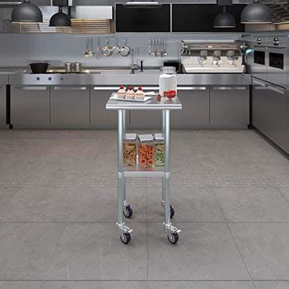 AmGood 20" Long x 20" Deep Stainless Steel Table with Casters - size: 20" Long x 20" Deep